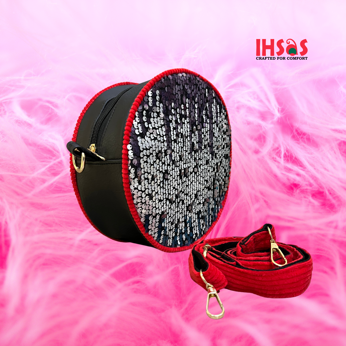 Round Crossbody Bag Makeup pouch – 8x8 Inch, 3 Inch bottom with Stylish & Comfortable