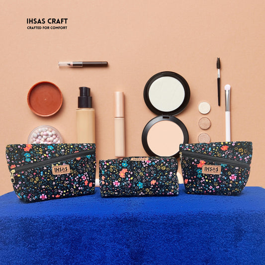 Ihsas Craft Ridisha 3-Piece Makeup Cosmetic Organizer Bag Combo Set – Small, Medium & Large Cosmetic Organizer Pouches for Travel & Daily Use